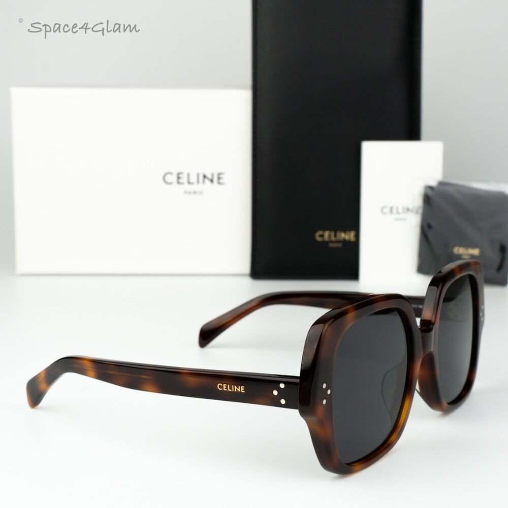 Celine Women Sunglasses Shiny Havana Smoke Grey Geometric CL40241F 53A BRAND NEW